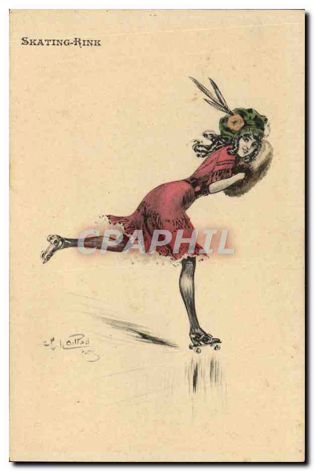 Femme en robe rouge patinant — Skating-Rink — A.T. Paris série 108/8