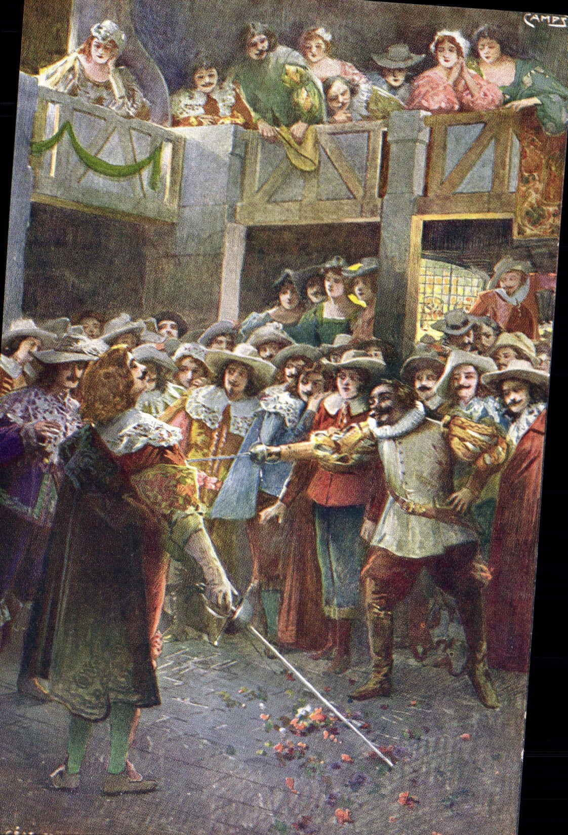 Combat de deux hommes en costume d'époque — illustration de Campe — éditeur non visible