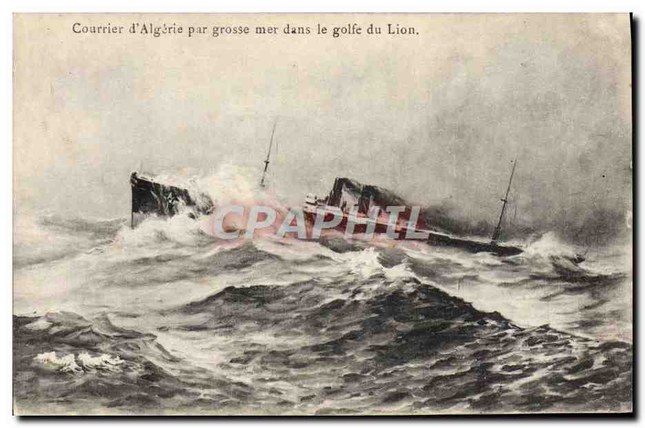 Courrier d'Algérie par grosse mer dans le golfe du Lion — illustration maritime — sans éditeur ni numéro visible