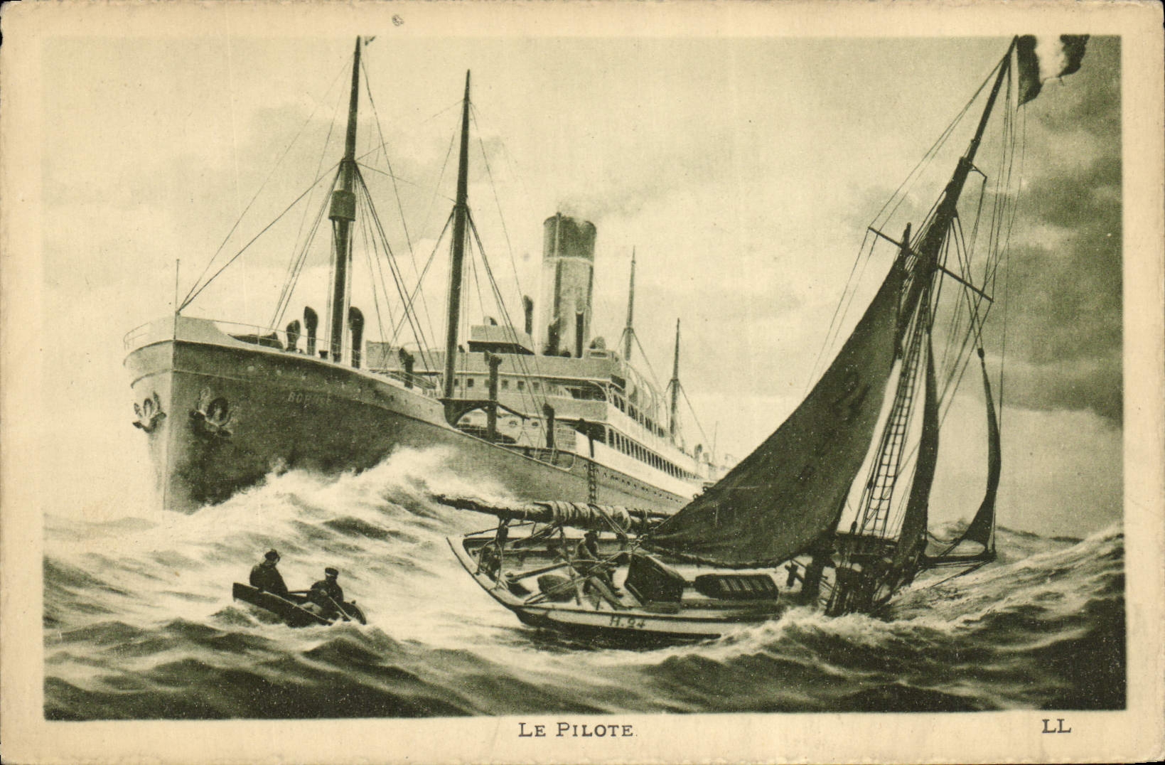 Le Pilote — Navire de commerce et voilier en mer — Éditeur LL