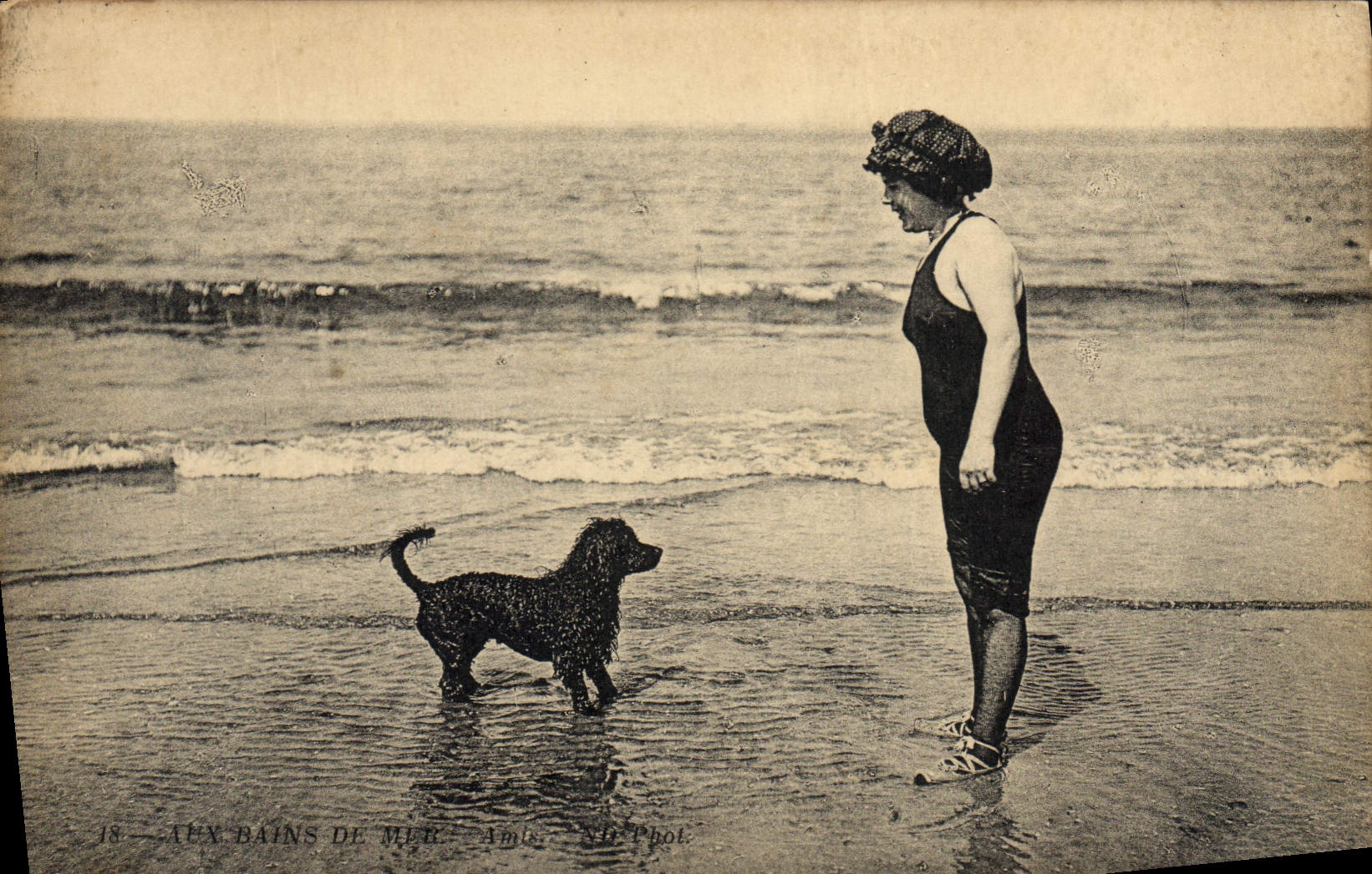 CPA Femme Maillot de Bains Chien 