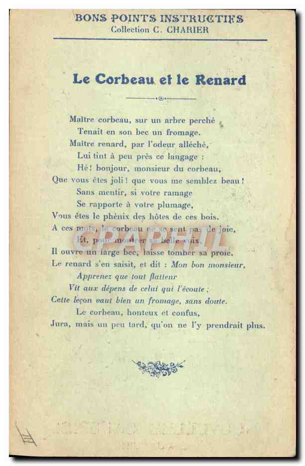 Le Corbeau et le Renard — Fables de La Fontaine — Nouvelles Galeries Saumur — Reverso