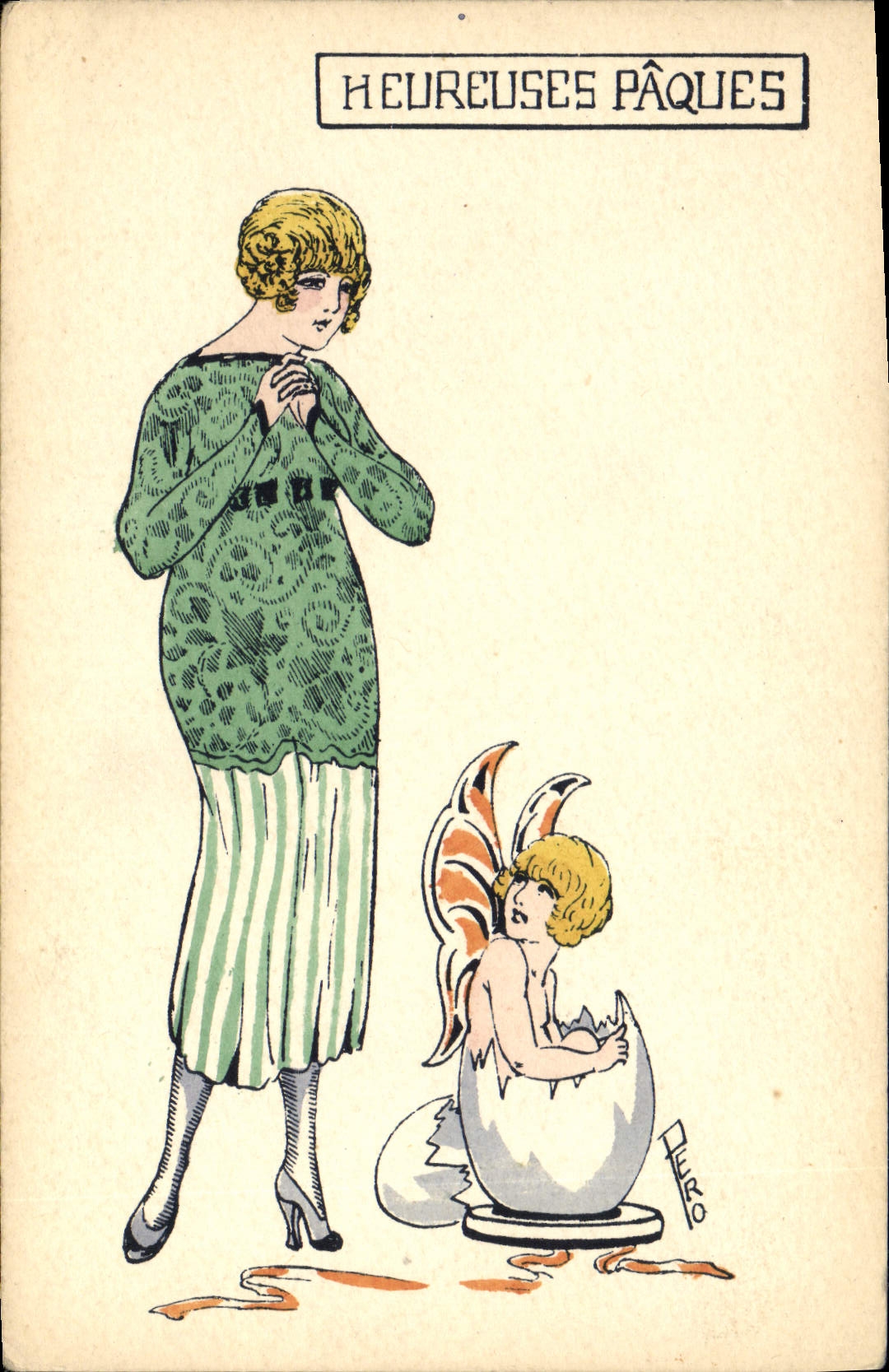 CPA Fantaisie Illustrateur Femme Paques Pero Ange