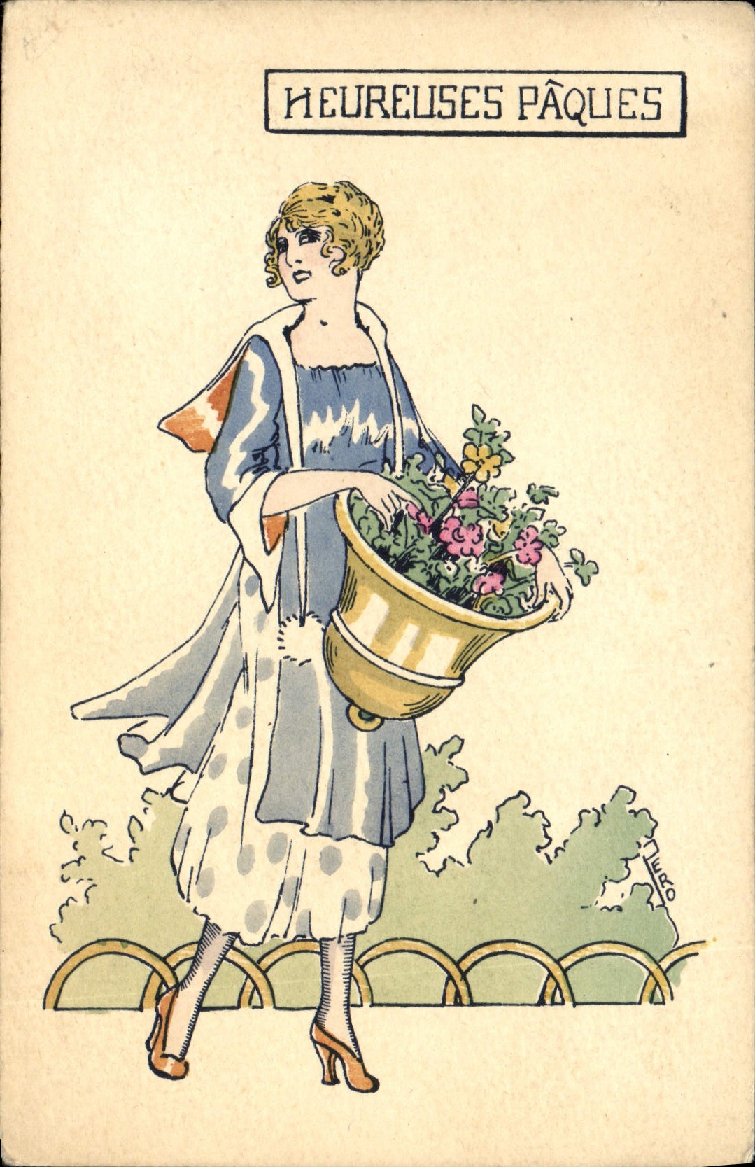 CPA Fantaisie Illustrateur Femme Paques Pero 