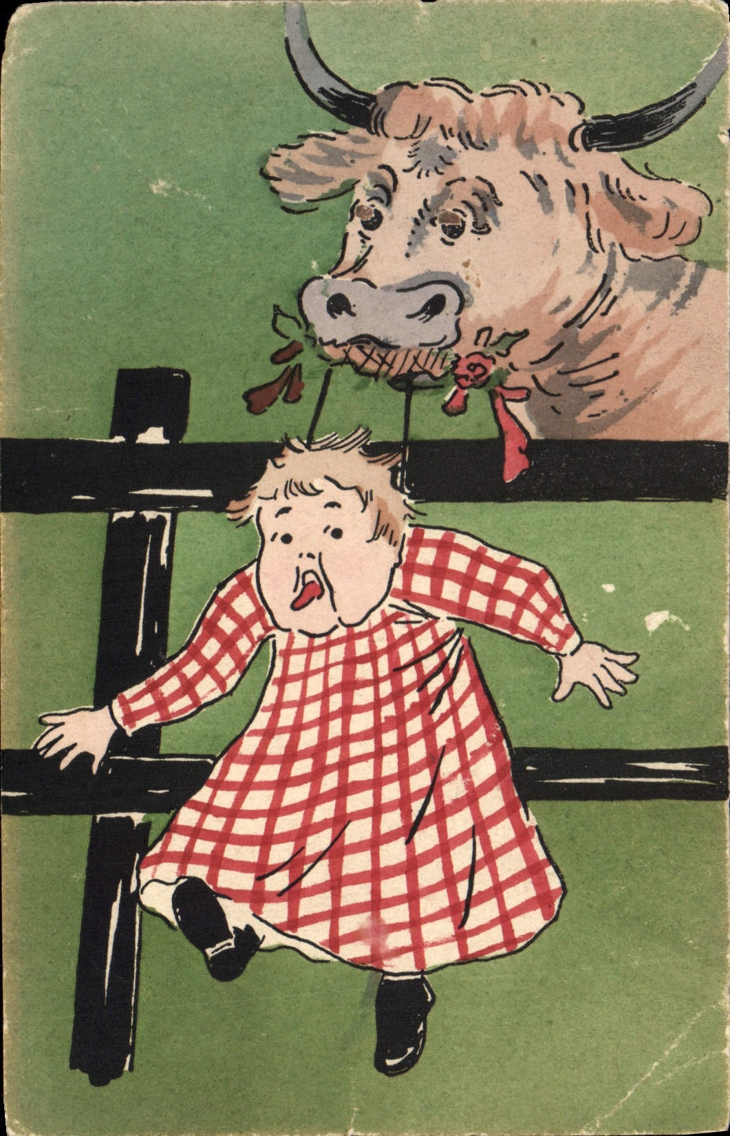 CPA Fantaisie Illustrateur Enfant Vache