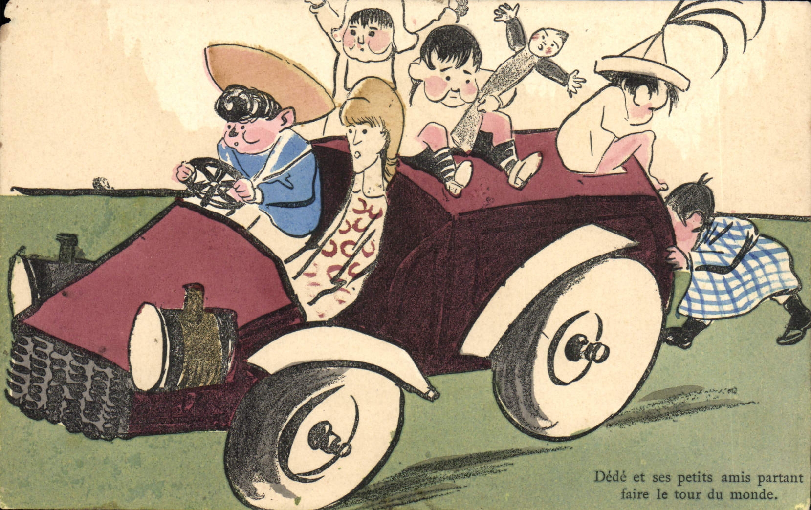 CPA Fantaisie Illustrateur Enfants Automobile