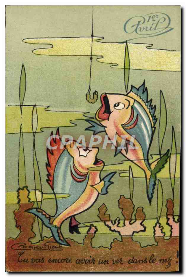 CPA Fantaisie Illustrateur Poissons pecher 1er avril 