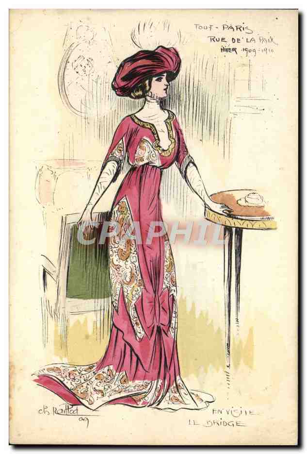 CPA Fantaisie Illustrateur Raillod Femme Tout Paris Rue de la paix Hiver 1909 1910