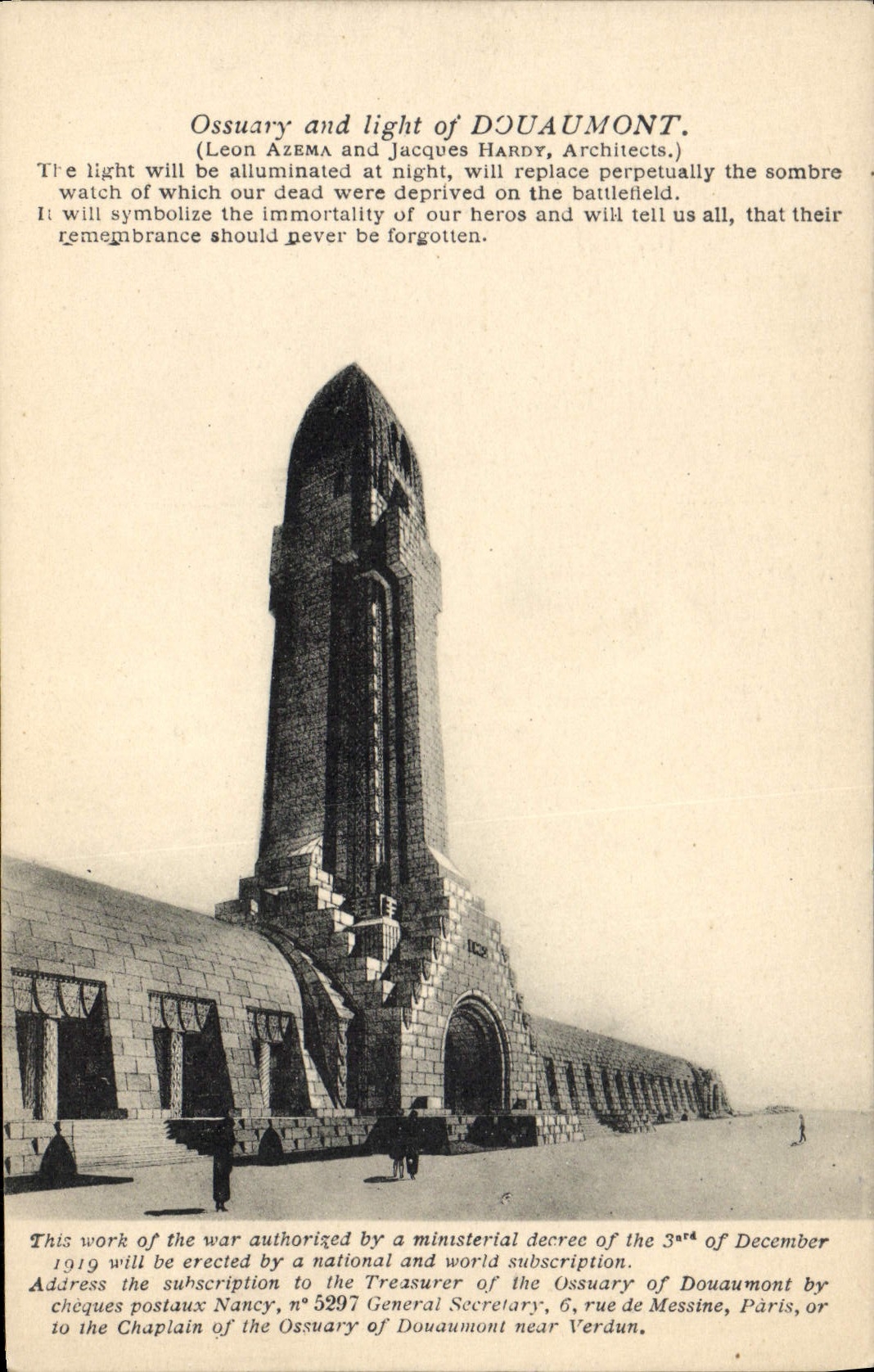 Ossuaire et phare de Douaumont — œuvre d'Azema et Hardy — Phototypie A. Humbolt, Nancy