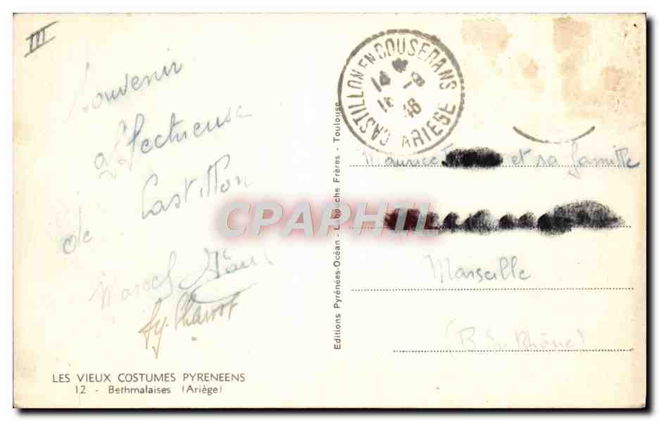 CPA Folklore Bethmalaises Ariege  — Verso