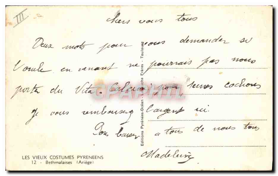 CPA Folklore Bethmalaises Ariege  — Verso