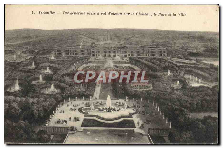 CPA Versailles Vue Generale Prise A Vol D'Oiseau Sur Le Chateau Le parc et la ville