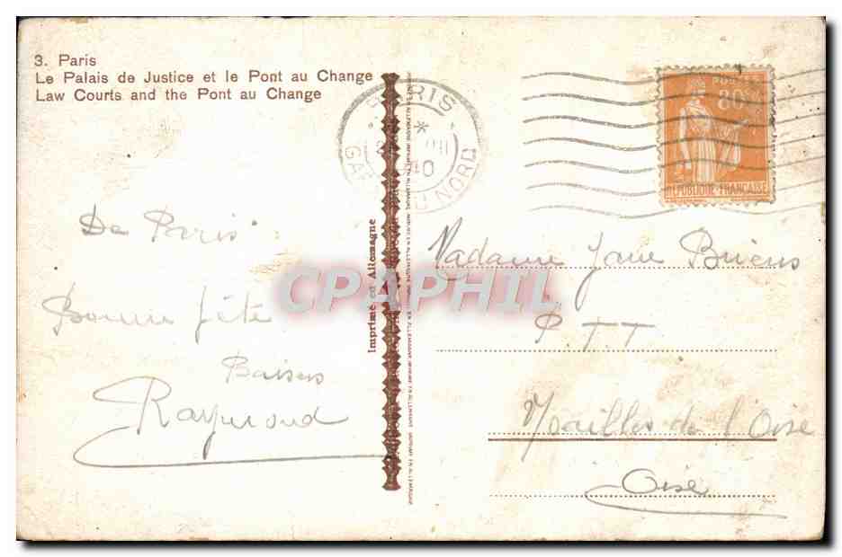 CPA Paris Le Palais De Justisce — Rückseite