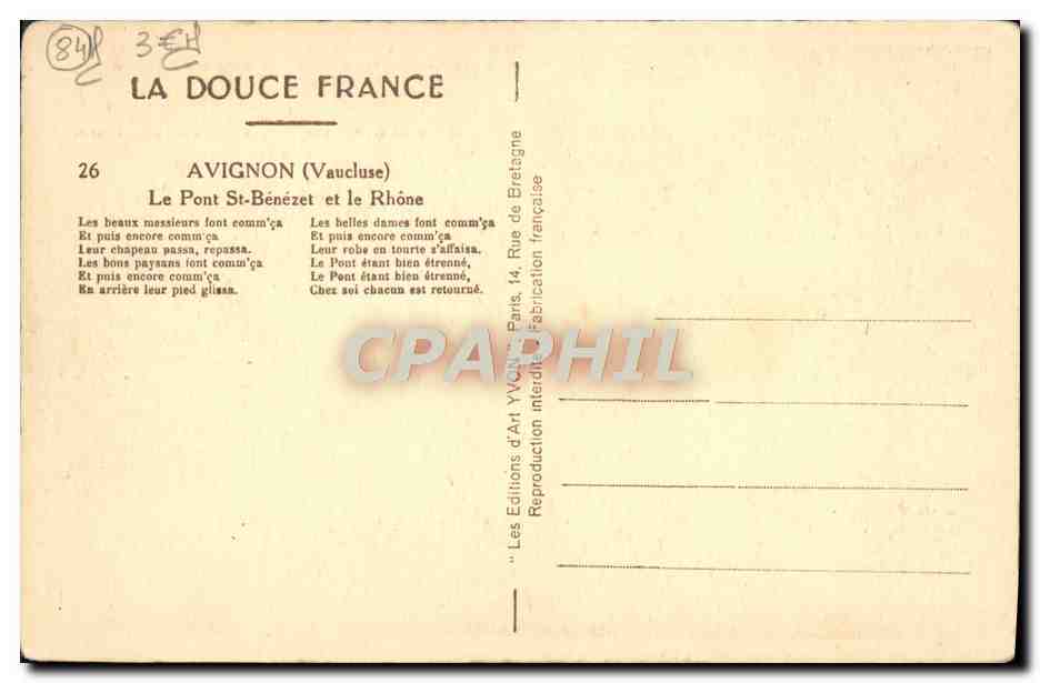CPA Avignon Le pont St Benezet et le Rhone — Verso