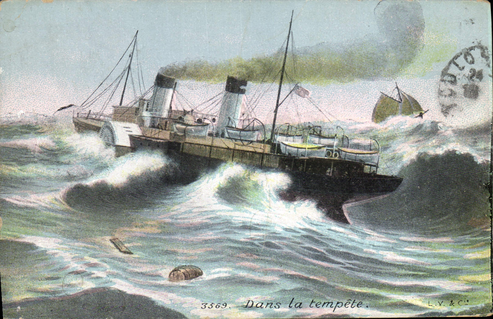 CPA Bateau Paquebot Dans la tempete 