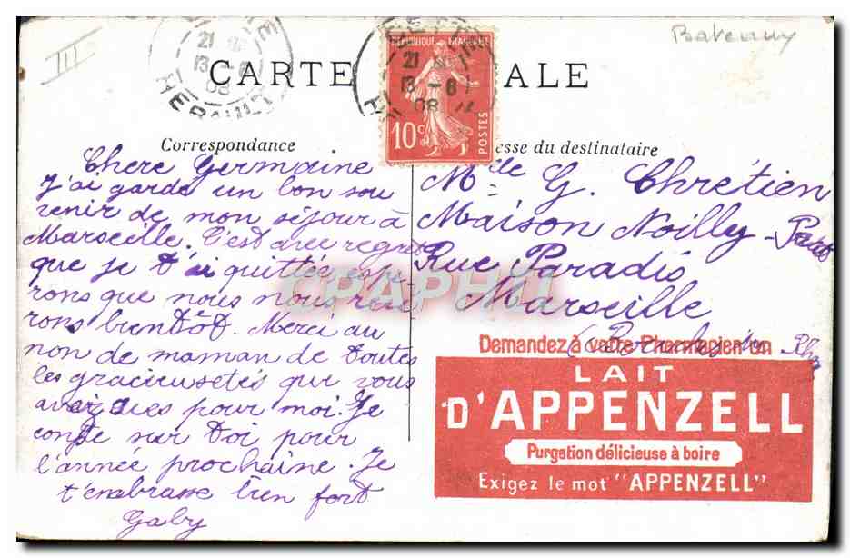 Bordeaux — Embarquement à bord de l'Atlantique — A. Perre, Paris — Verso