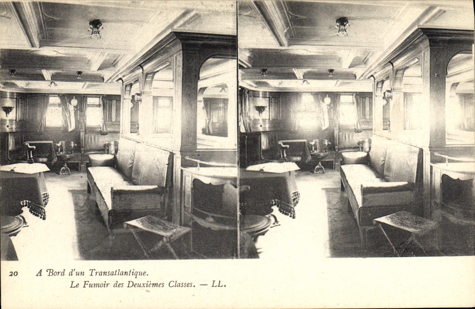 Fumoir des Deuxièmes Classes — LL. — A Bord d'un Transatlantique