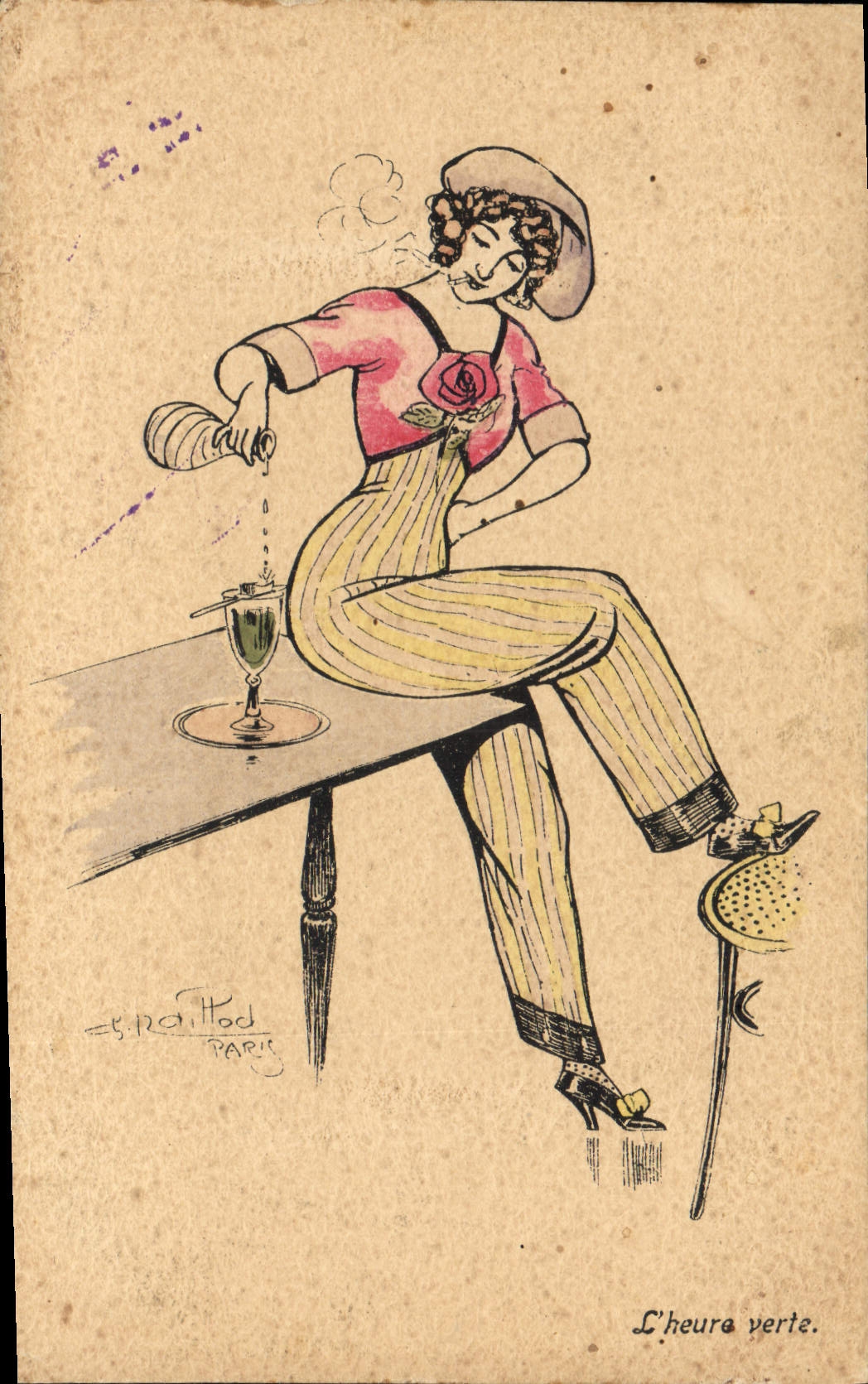 CPA Fantaisie Illustrateur Femme l'heure verte