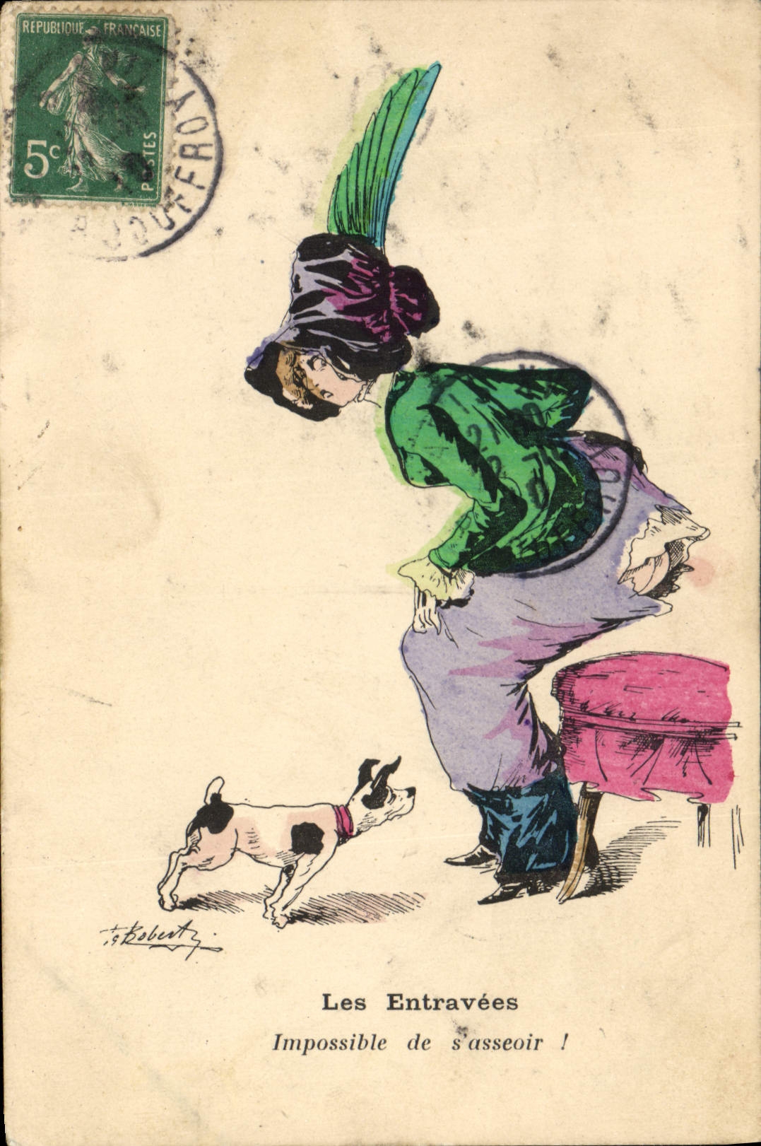 CPA Fantaisie Illustrateur Roberty Les entravees Chien