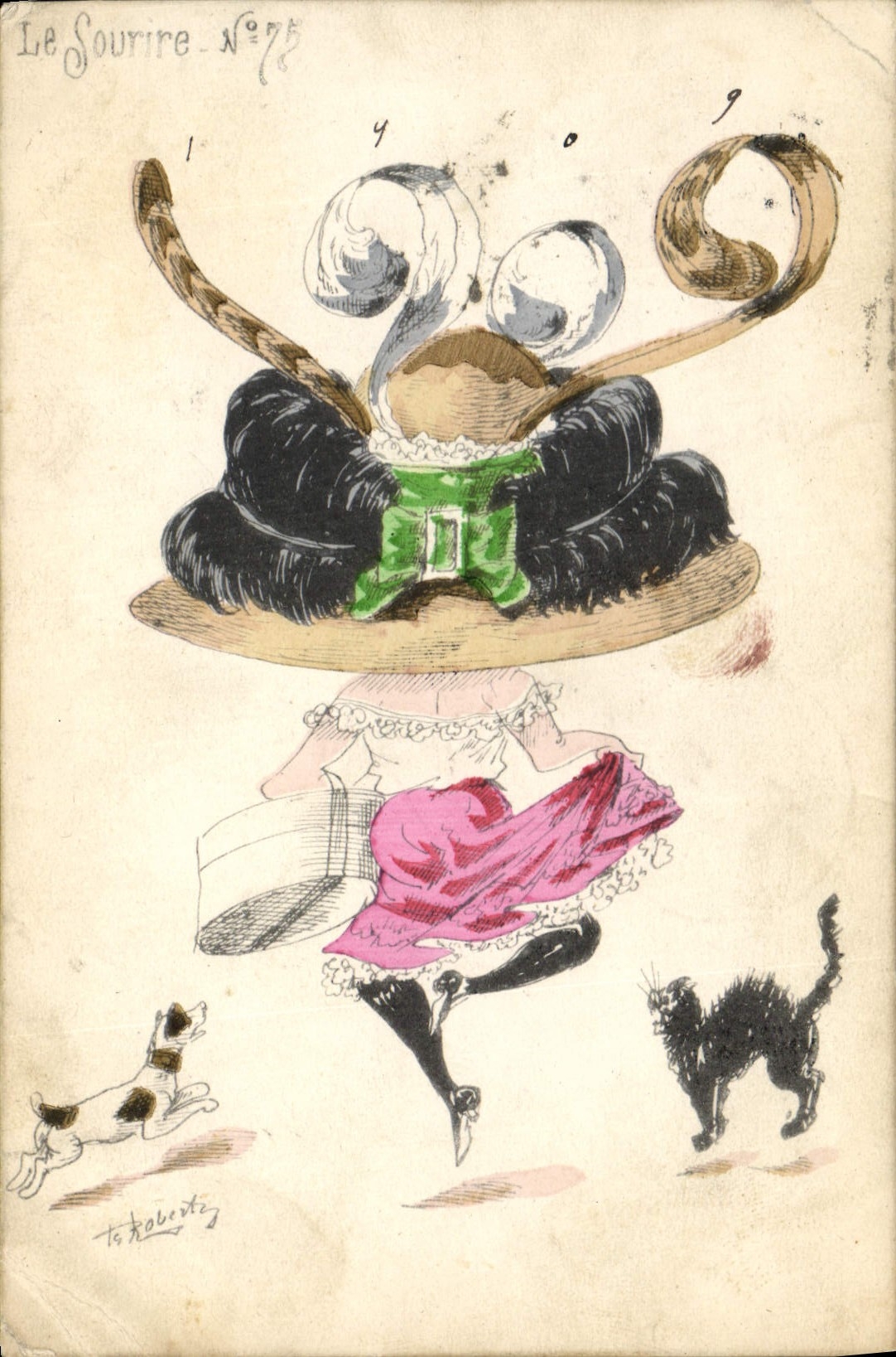 CPA Fantaisie Illustrateur Roberty Femme Chien Chat
