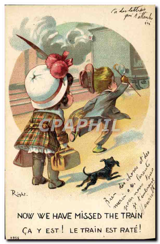 CPA Fantaisie Illustrateur Right Enfant Chien Train 