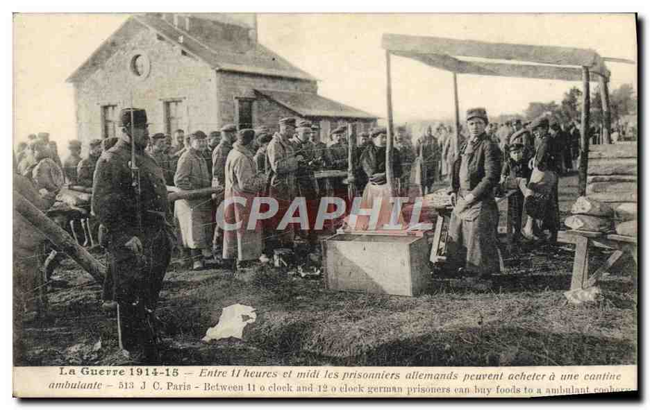Duitse gevangenen bij een mobiele winkel — De Oorlog 1914-15 — J.C. Paris - 513