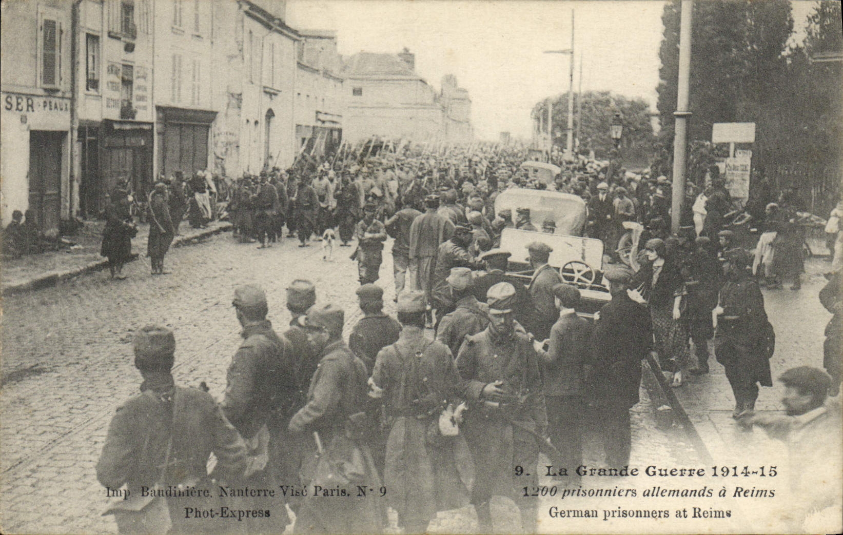 1200 prigionieri tedeschi a Reims — La Grande Guerra 1914-15 — Imp. Bandinière, Nantore Visé Paris N° 9