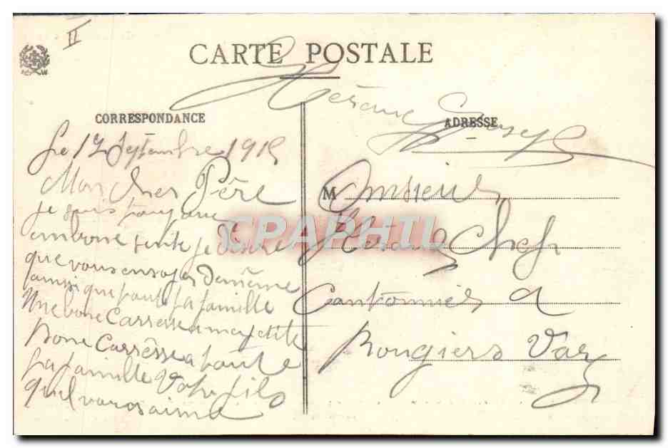 CPA Militaria Prisonniers allemands de l'Hartmanswillerkopf defilant au pas de parade devant un general francais  — Rückseite