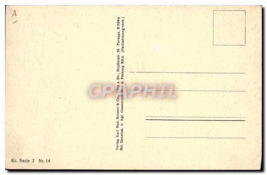 Französische Kriegsgefangene in Wahn 1914 — Beim Zeltbau — Verlag Rud. Bremer & Co. Kr. Serie 3 Nr. 14 — Verso