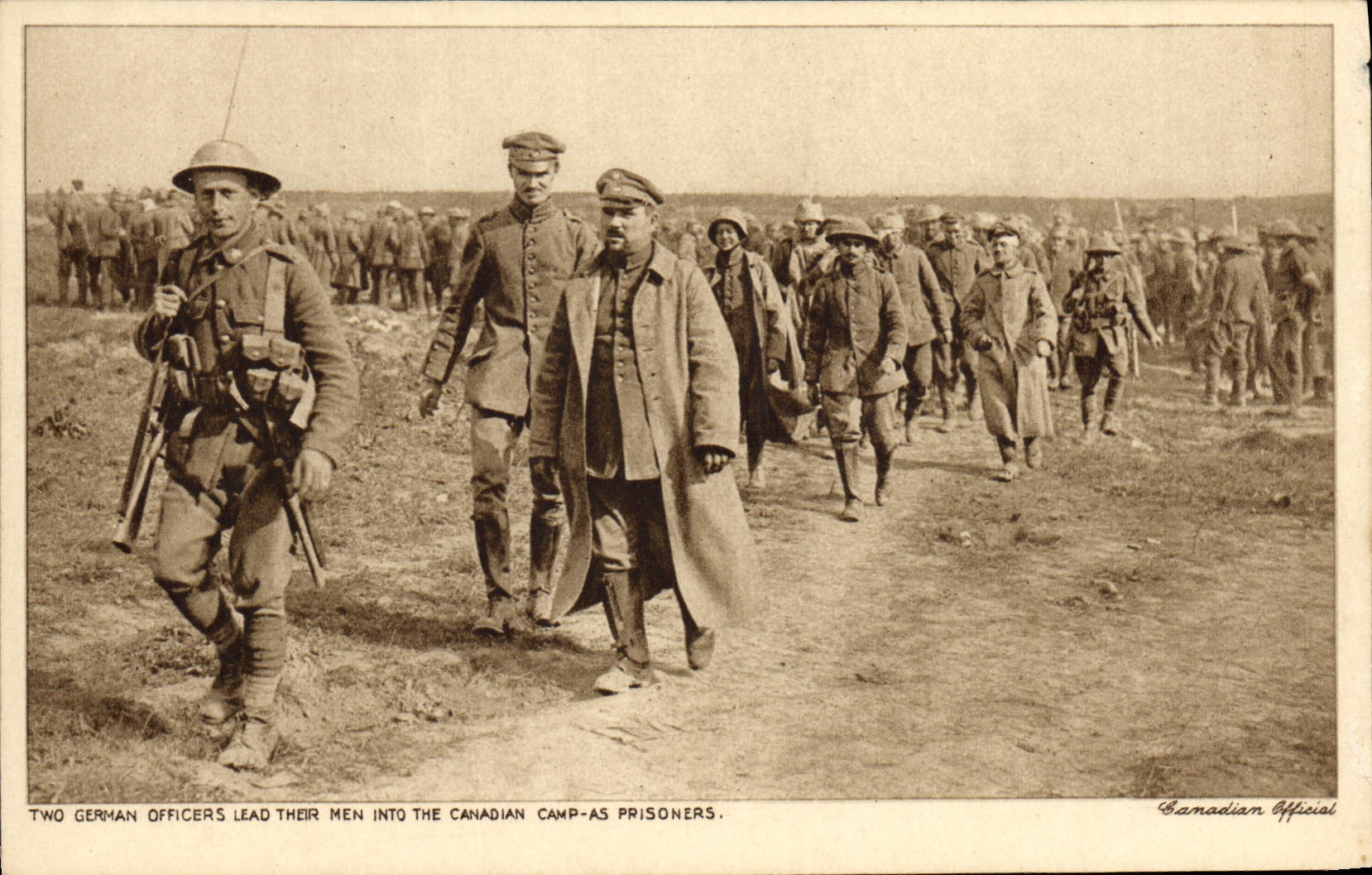 CPA Militaria Two German officers lead their men into the Canadian camp as prisoners