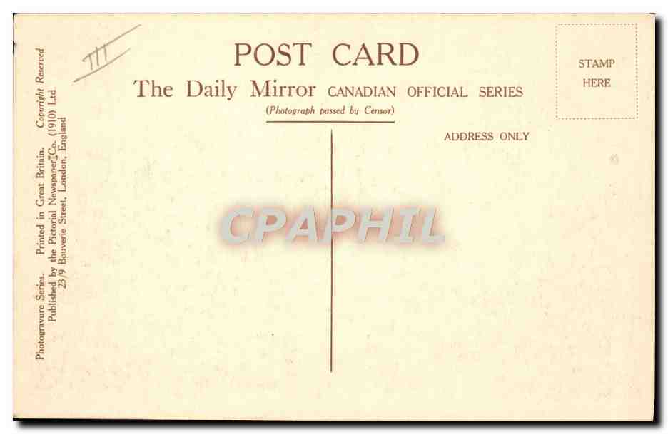 CPA Militaria Two German officers lead their men into the Canadian camp as prisoners — Rückseite