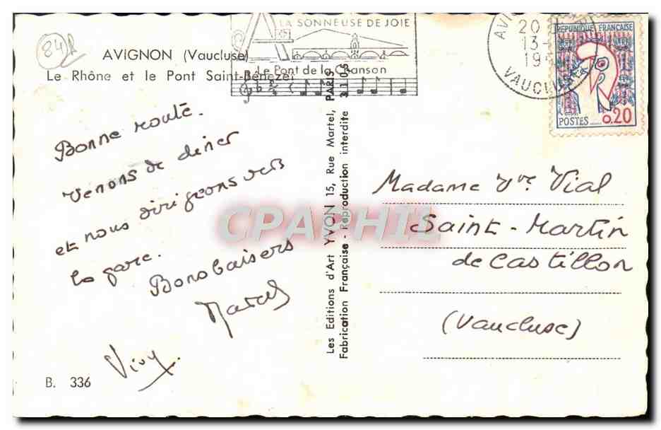 CPM Avignon Le Rhone et le Pont Saint Benezet — Verso