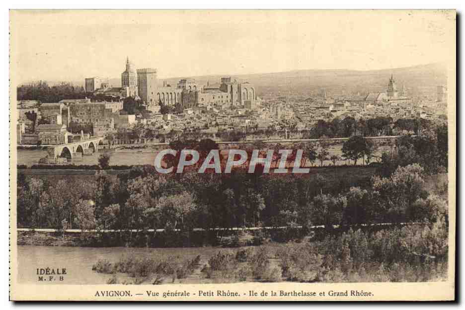 Avignon — Vue générale - Petit Rhône, Île de la Barthelasse et Grand Rhône — Idéale M.F.B.