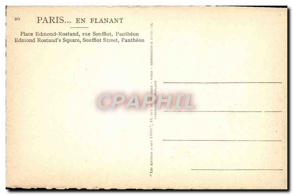 CPA Paris Place Edmond Rostand Rue Soufflot Pantheon — Verso