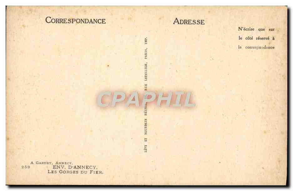 Les Gorges du Fier — Annecy — Éditeur A. Gardet, Annecy, n° 259 — Reverso