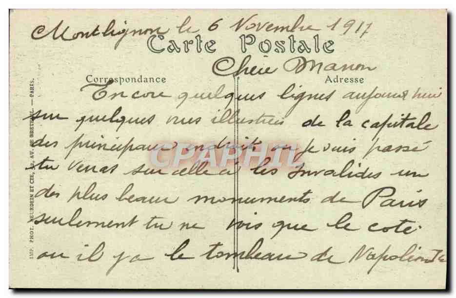 CPA Paris Le Dome de L'Hotel des Invalides — Verso