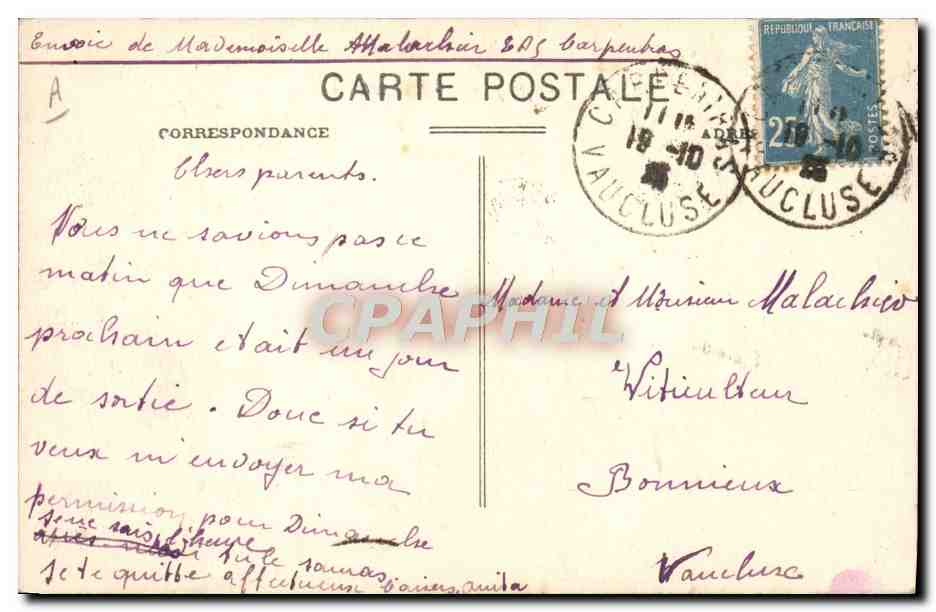 CPA Ecole Primaire superieure de jeunes filles Facade principale Mr Busquet Carpentras  — Verso