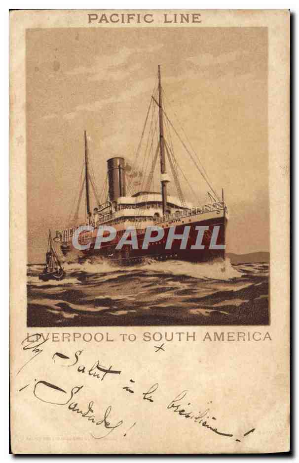 Schip van de Pacific Line — Liverpool naar Zuid-Amerika — uitgever Pacific Line, serie-nummer niet zichtbaar