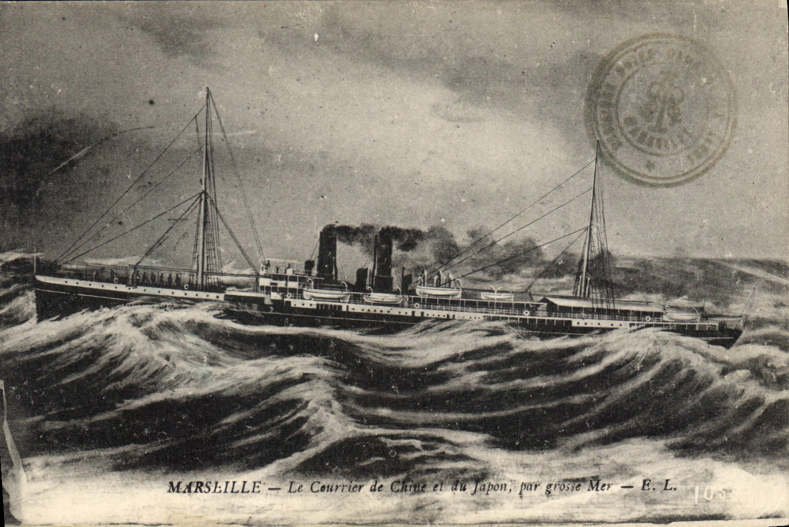 Marseille — Le Courrier de Chine et du Japon, par grosse Mer — E. L. 105