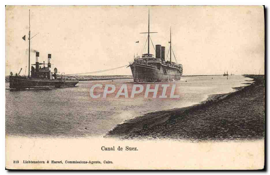 Canal de Suez — vue de navires — Lichtentatern & Harari, Commissions-Agents, Caire, n°313