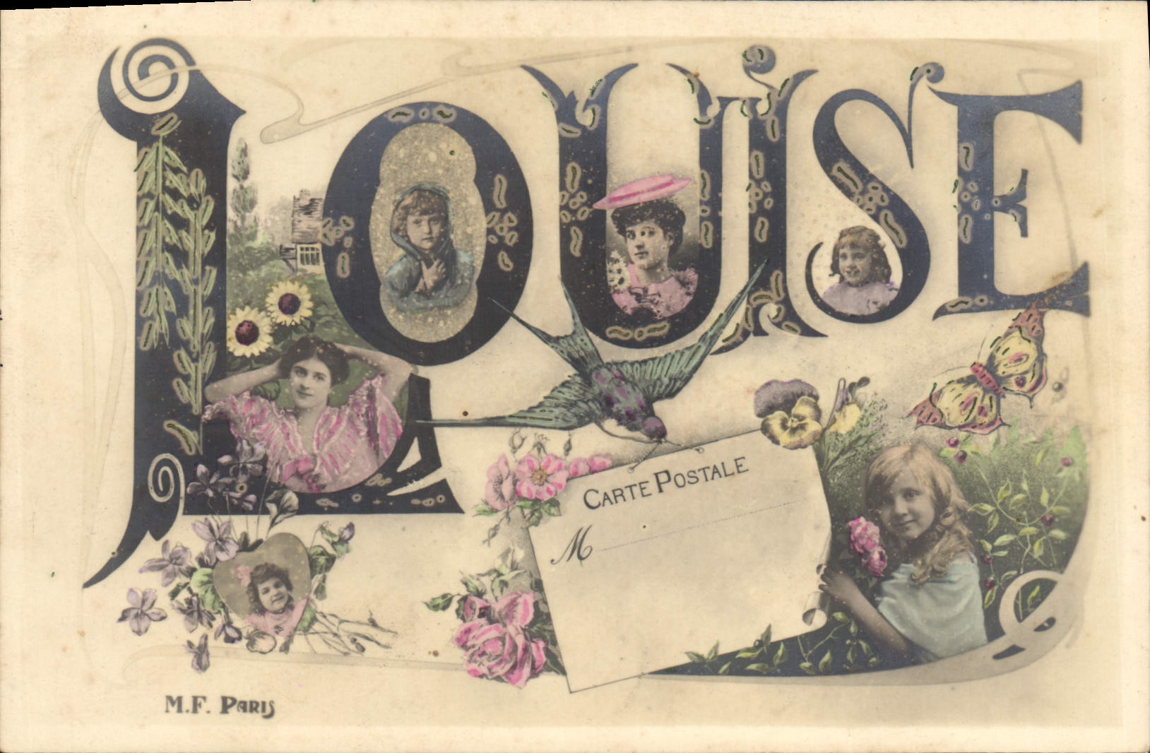 CPA Fantaisie Prenom Louise Papillon Enfants