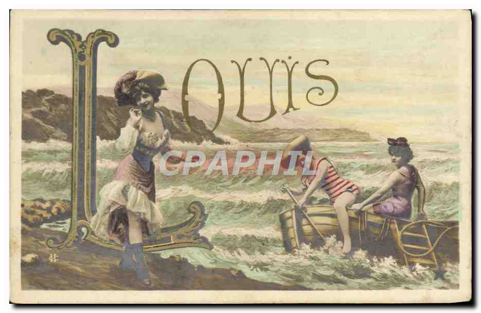 CPA Fantaisie Prenom Louis Maillot de bain