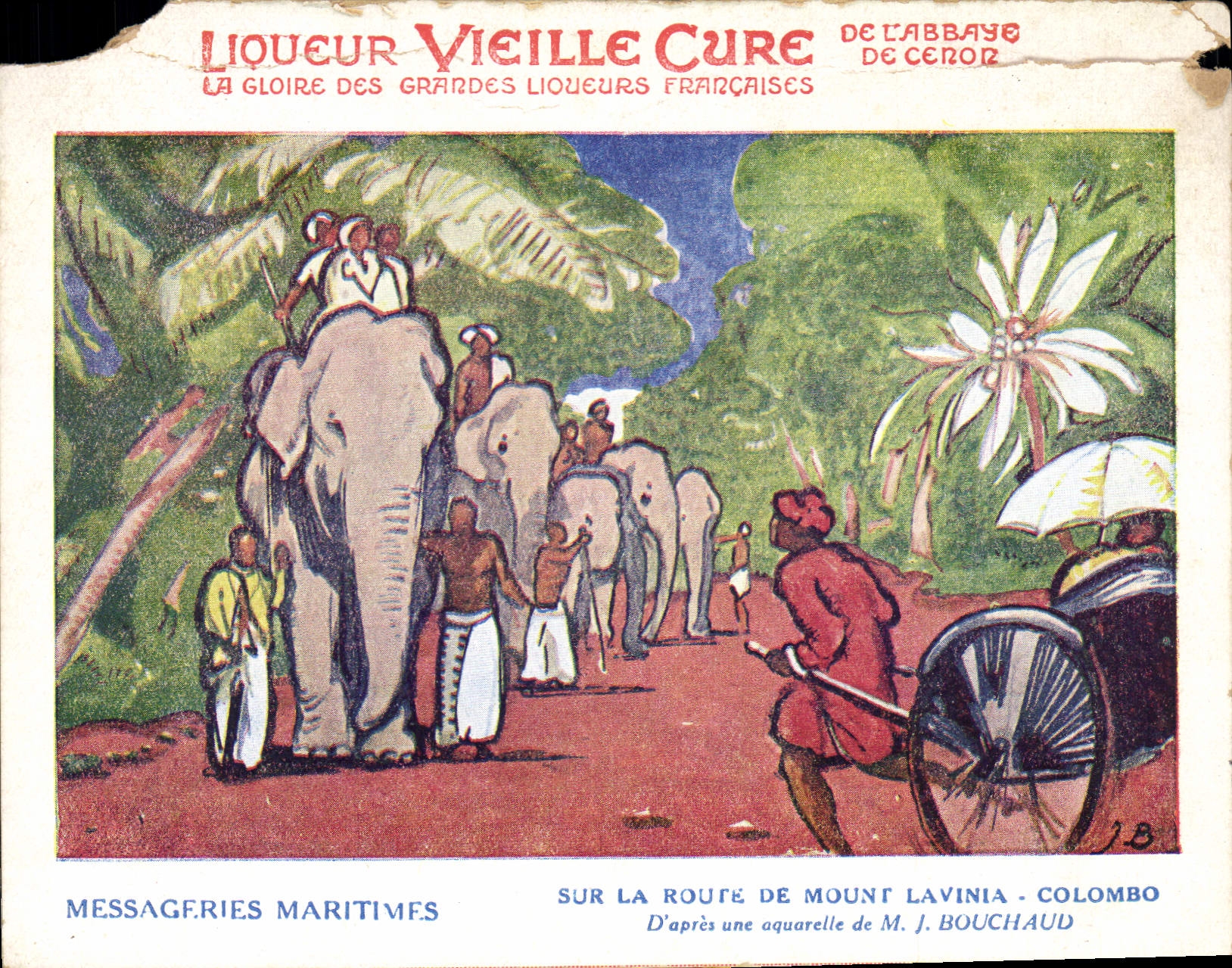 CPA Messageries Maritimes Sur la route de Mount Lavinia Colombo Sri Lanka Elephant