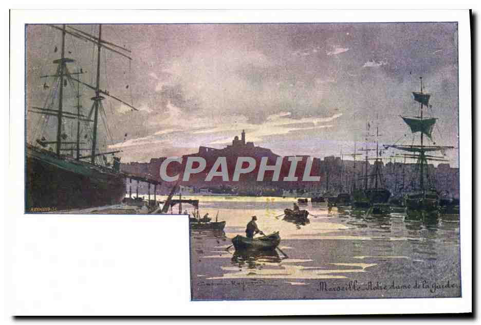 CPA Fantaisie Illustrateur Casimir Raymond Marseille Notre Dame de la Garde Voilier Bateau