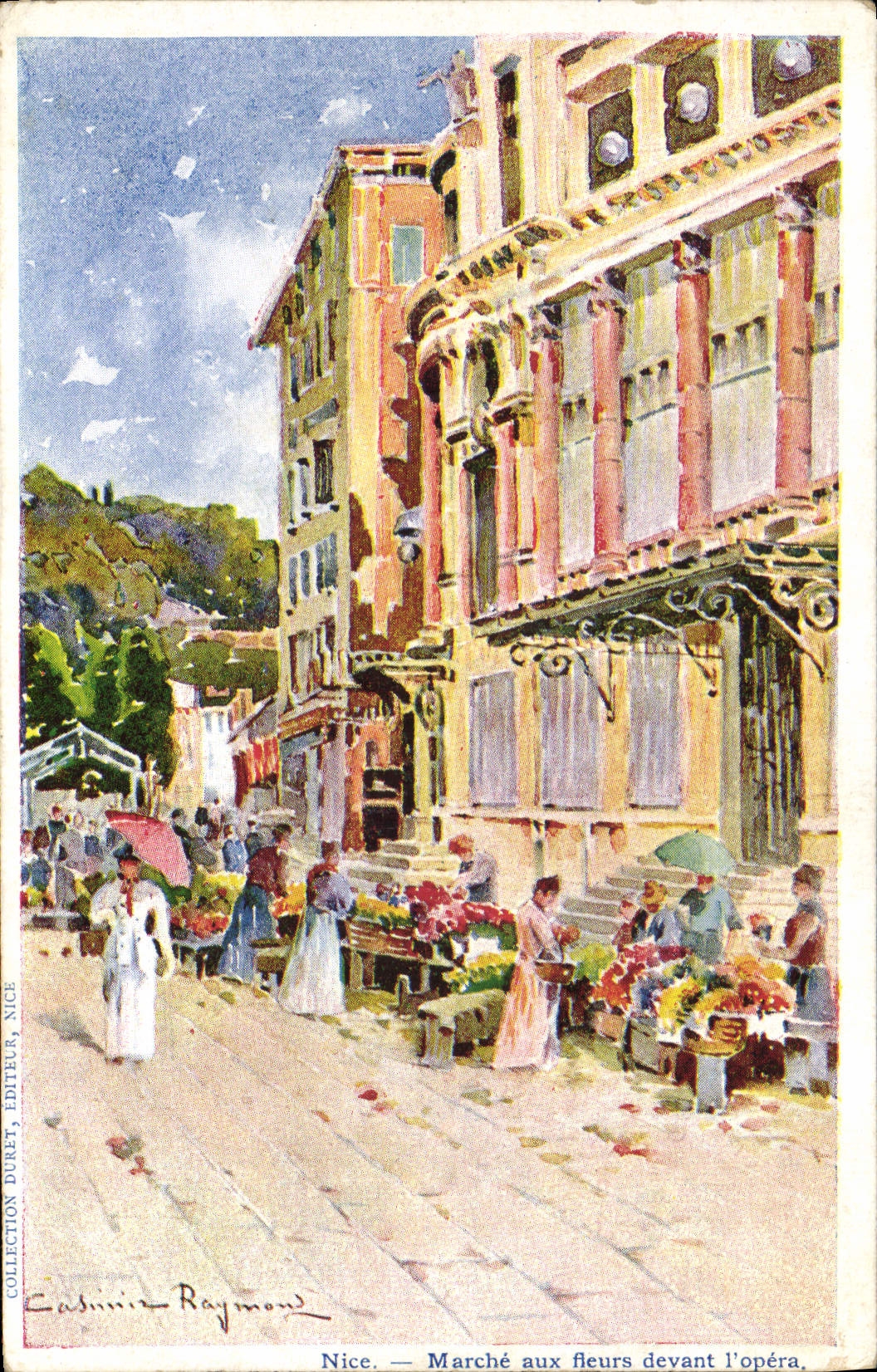 CPA Fantaisie Illustrateur Casimir Raymond Nice Marche aux fleurs devant l'opera