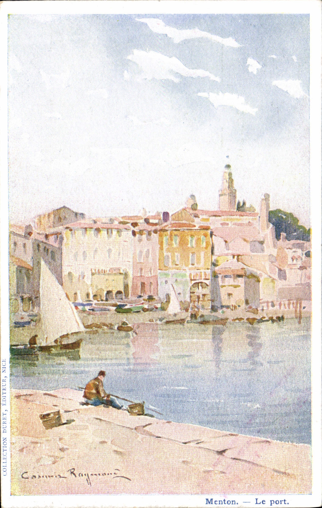 CPA Fantaisie Illustrateur Casimir Raymond Menton Le port Bateau Peche Pecheur 