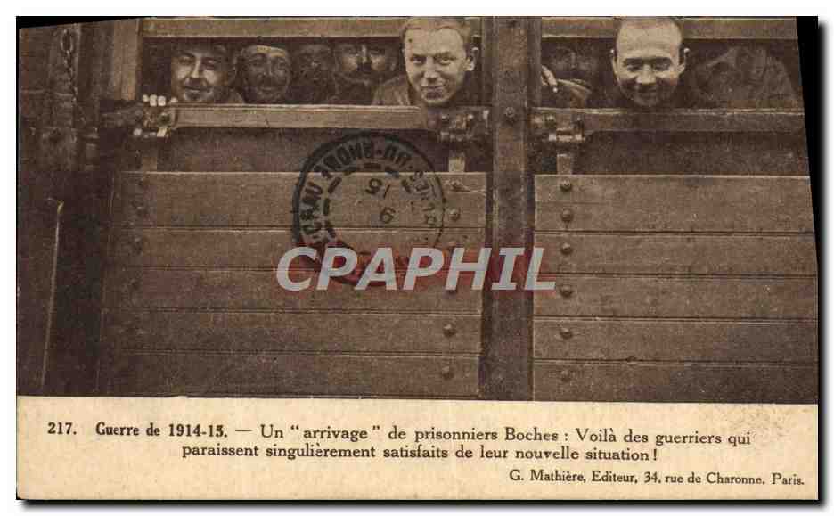 Llegada de prisioneros alemanes — Guerra de 1914-15 — G. Mathièure, Editor, 34 rue de Charonne, París