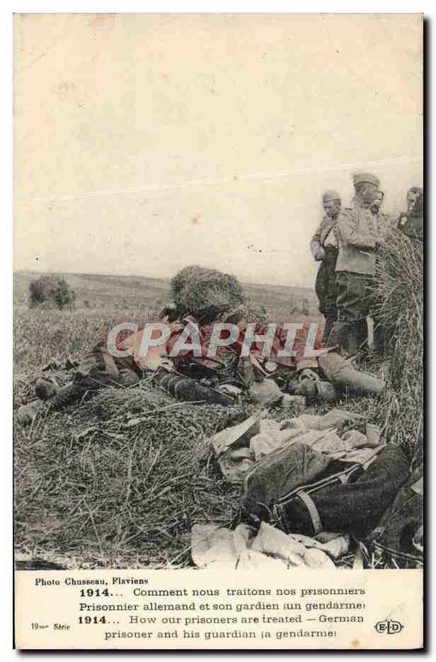 Duits gevangene en zijn wachter (een gendarme) — 1914 — Foto Chusseau, Flavien — Serie 19