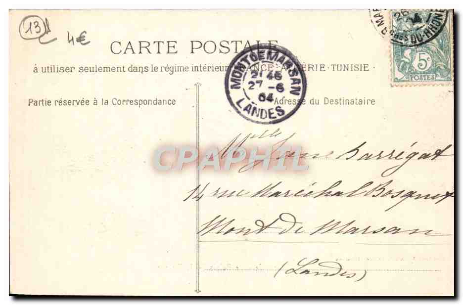 CPA Marseille Le palais De La Bourse — Rückseite