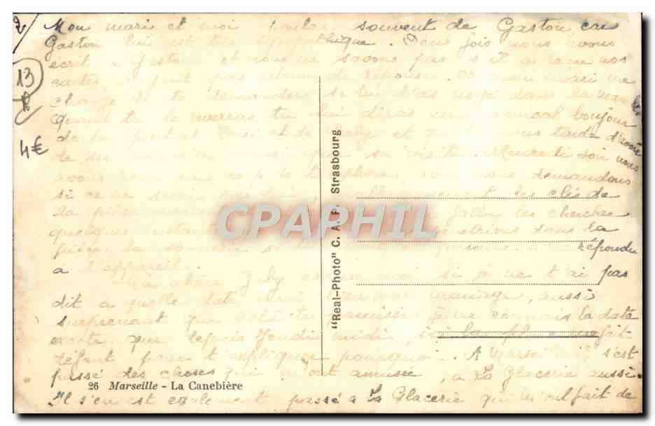 CPA Marseille La Canebiere — Verso
